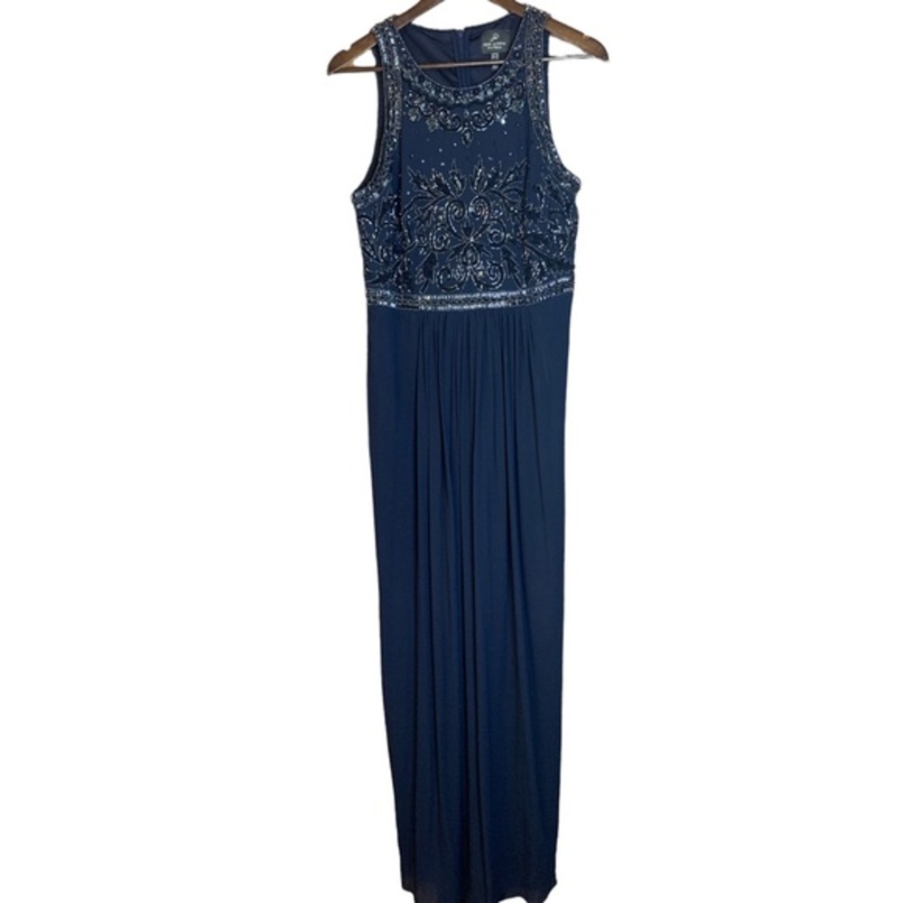 Adrianna Papell Navy Blue Embellished Maxi Dress